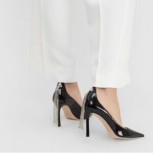 New JIMMY CHOO SPRUCE 95 LEATHER PUMPS WITH CRYSTALS 37.5 $1,350